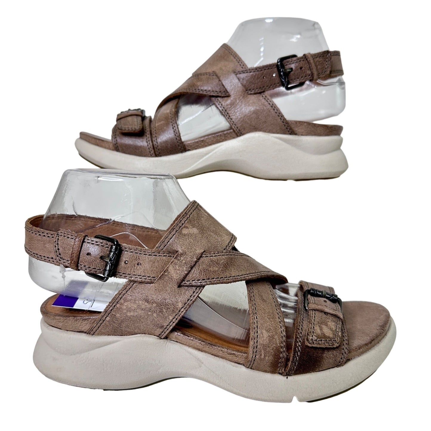 Bussola Jamaica 7.5/38 Jenny Leather Sandals Dakota Taupe Strappy Comfort Buckle