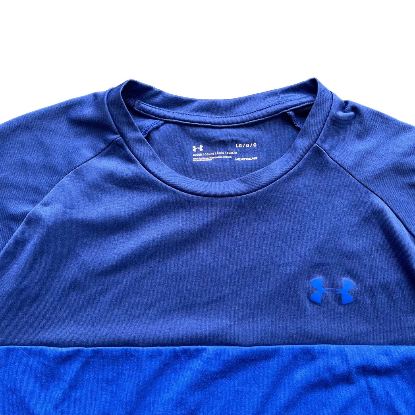 Under Armour Mens L Blue Two Tone Dri Fit Short Sleeve Athletic TShirt Crew Neck