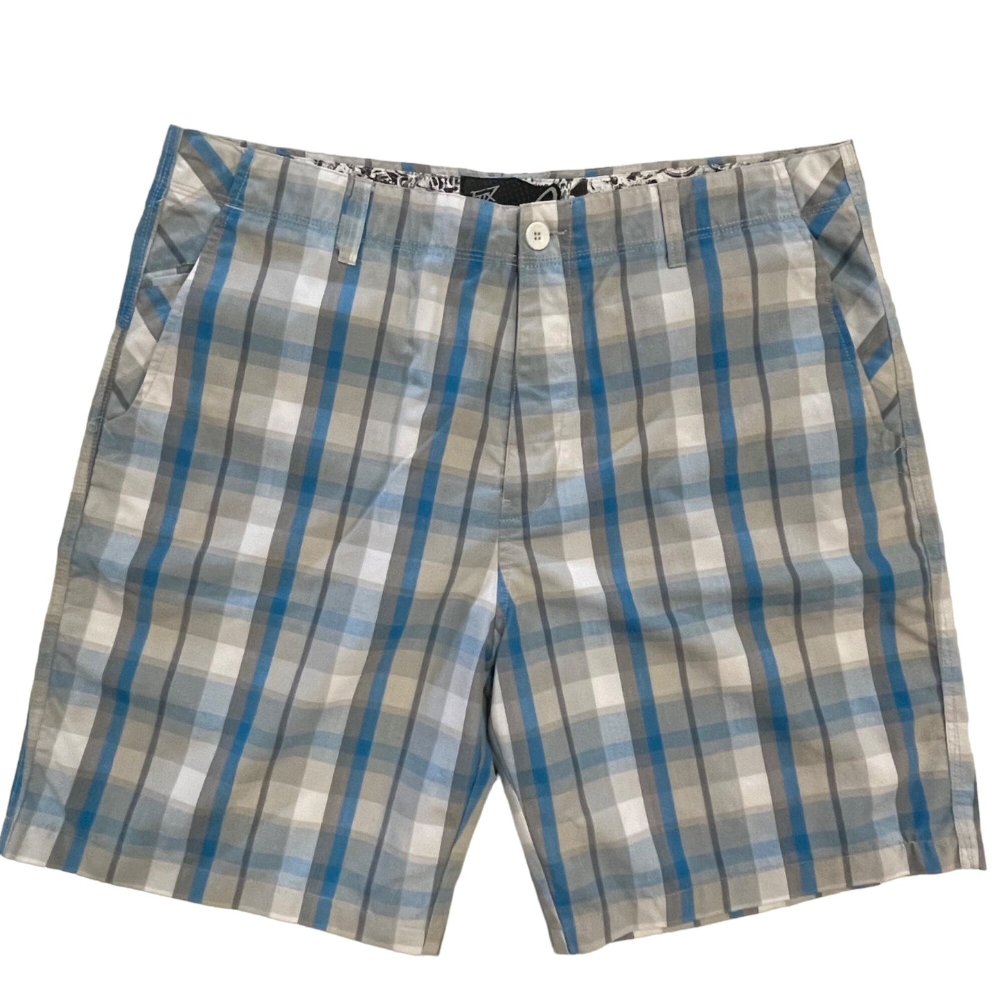 Fox Mens 38 Plaid Shorts 5 Pocket 9" Inseam Chino Blue Gray Lightweight