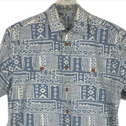 Orvis M Aztec Button Down Wood Button Shirt Short Sleeve Collared Front Pockets