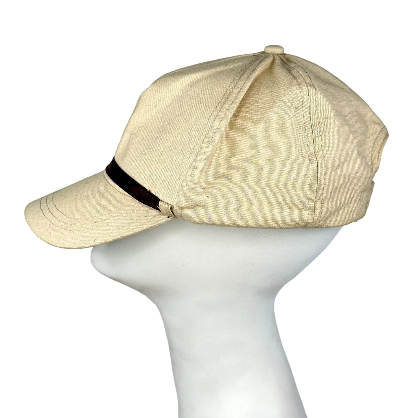 Nine West Womens Cream Newsboy Cap Hat Leather Trim Buckle One Size