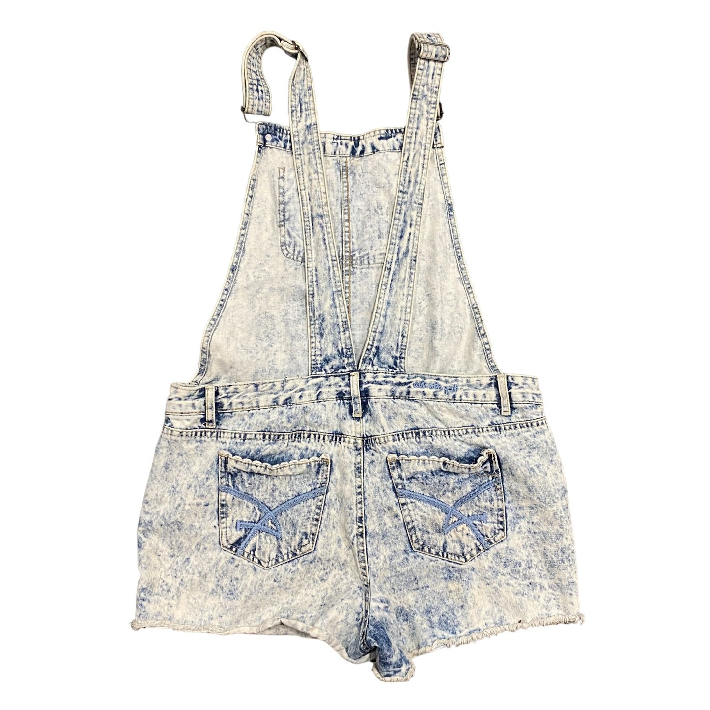 Amethyst Womens 11 Denim Overalls Shortalls Acid Wash Lace Trim Pockets