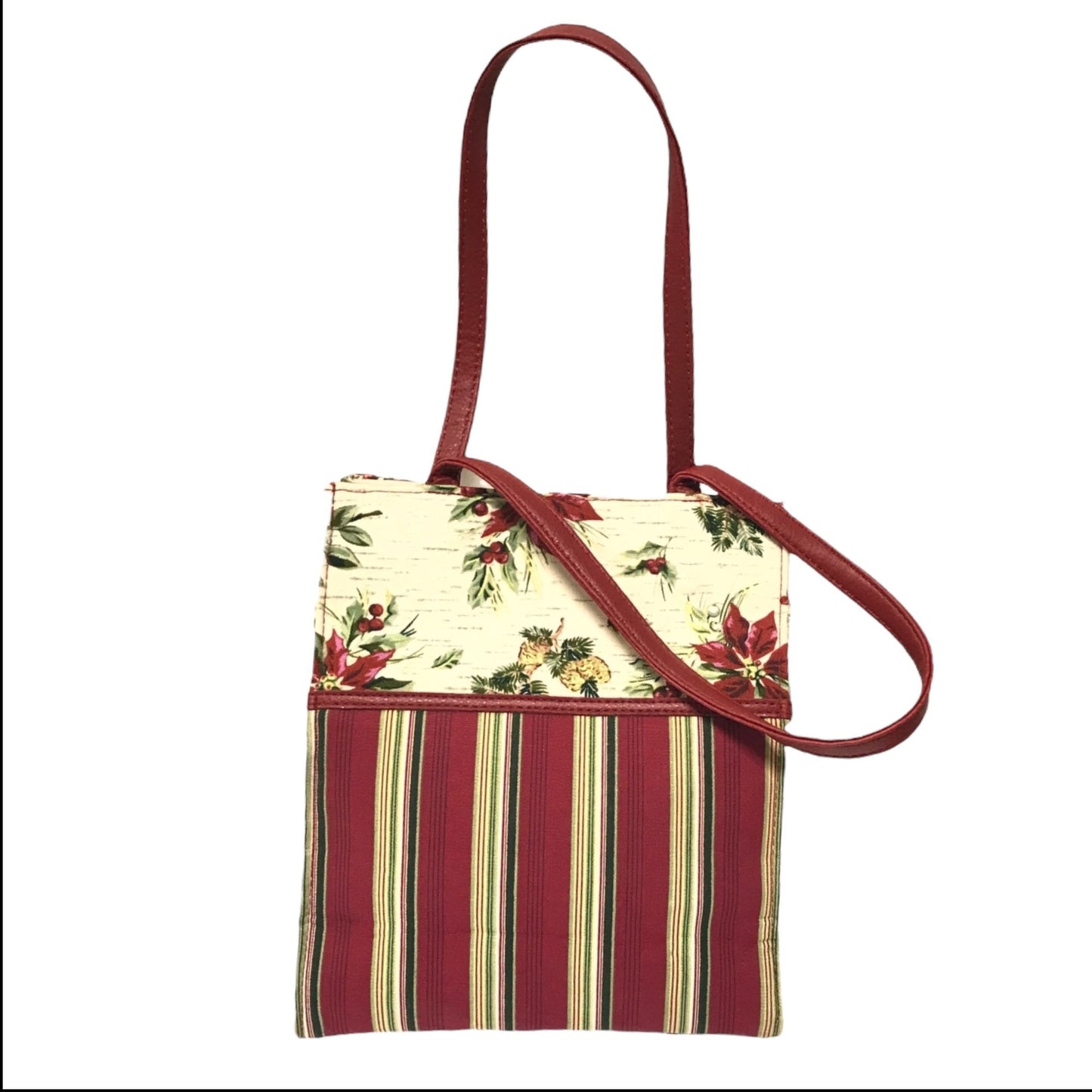 Longaberger Poinsettia Stripe Gift Bag Holiday Tote