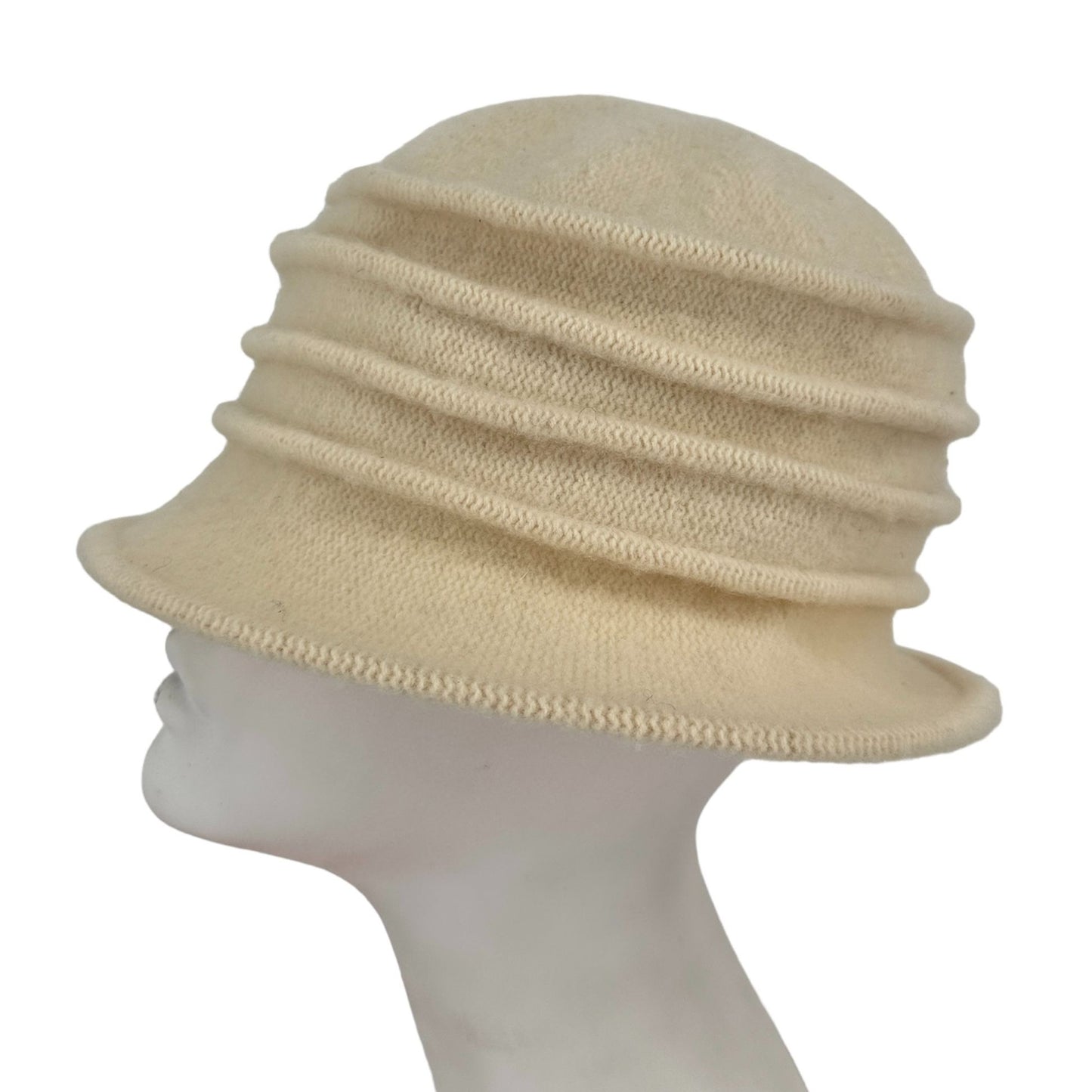 Lawliet Women Cream Cloche Hat Cap Wool Knit Gatsby Floral Accent Packable Retro