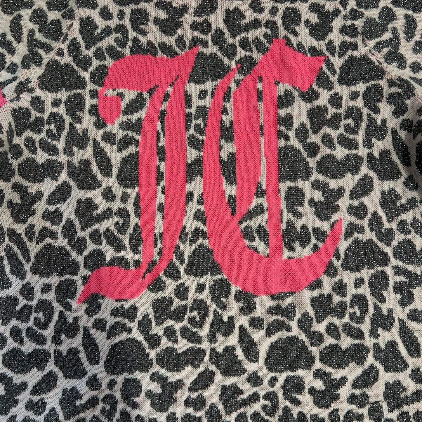 Juicy Couture Womens XL Metallic Leopard Print Pullover Sweater Pink Logo Gray