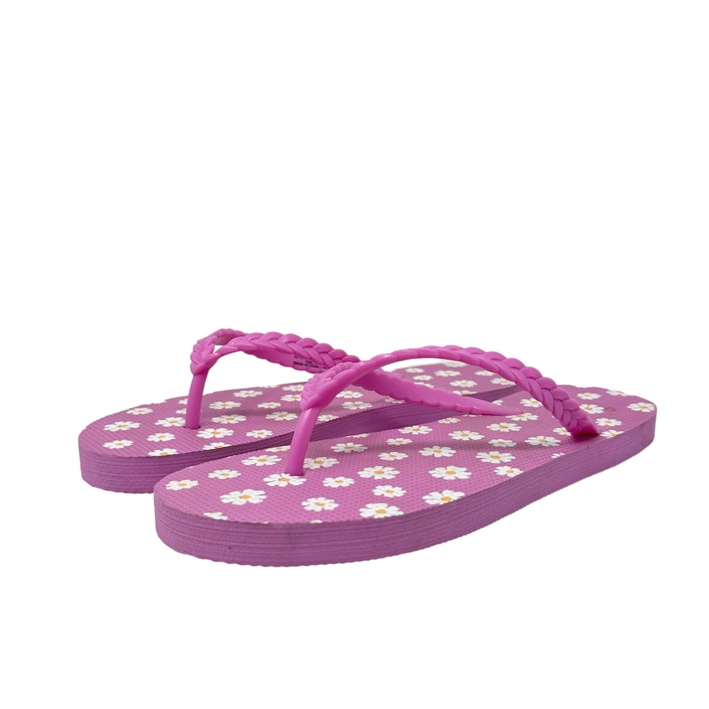 NEW Aeropostale Sandals Flip Flops 7-8 Pink Beach Shoes Floral White Daisy