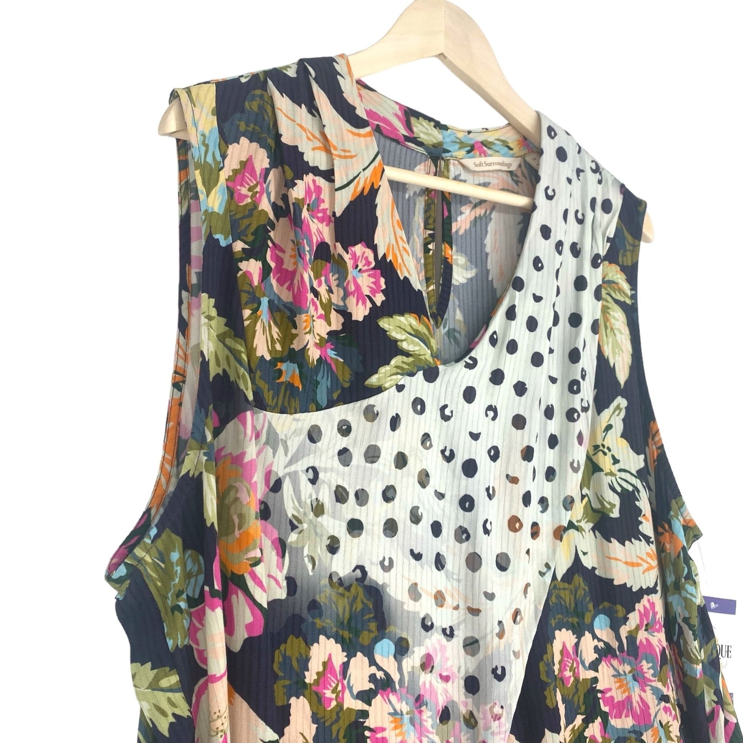 Soft Surroundings Womens 1X Flor De Pluma Floral Blouse Sleeveless Multi-Color