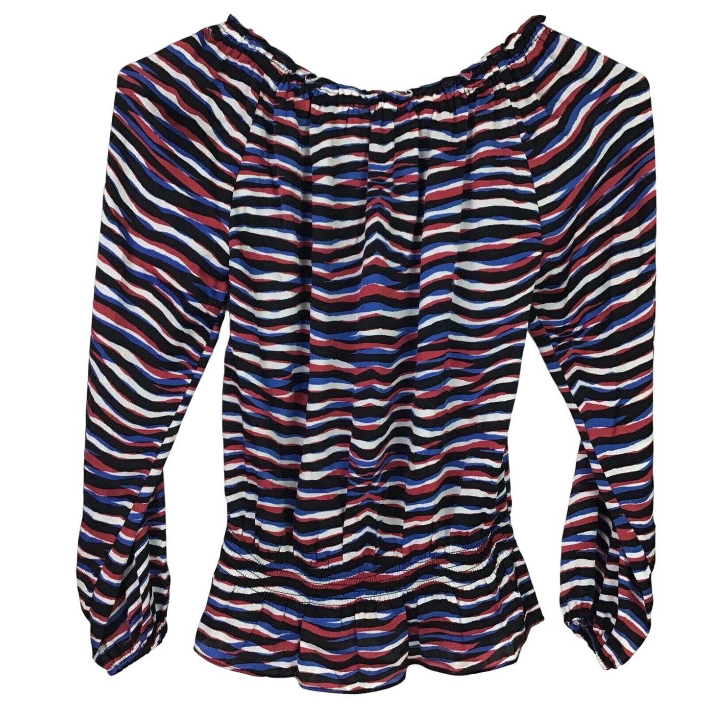 Michael Kors S Striped Long Sleeve Blouse Elastic Scoop Neck Off Shoulder Peplum