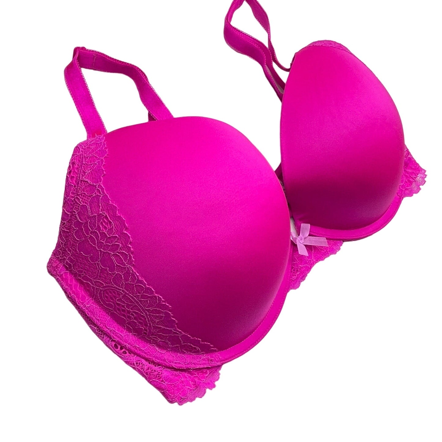 Victorias Secret 34DD Hot Pink Dream Angels Push Up Bra Lace Underwire Intimates