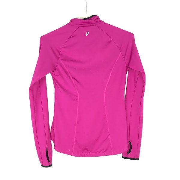 Asics Womens M Athletic Layering Jacket Zip Front Thumb Holes Pink Long Sleeve