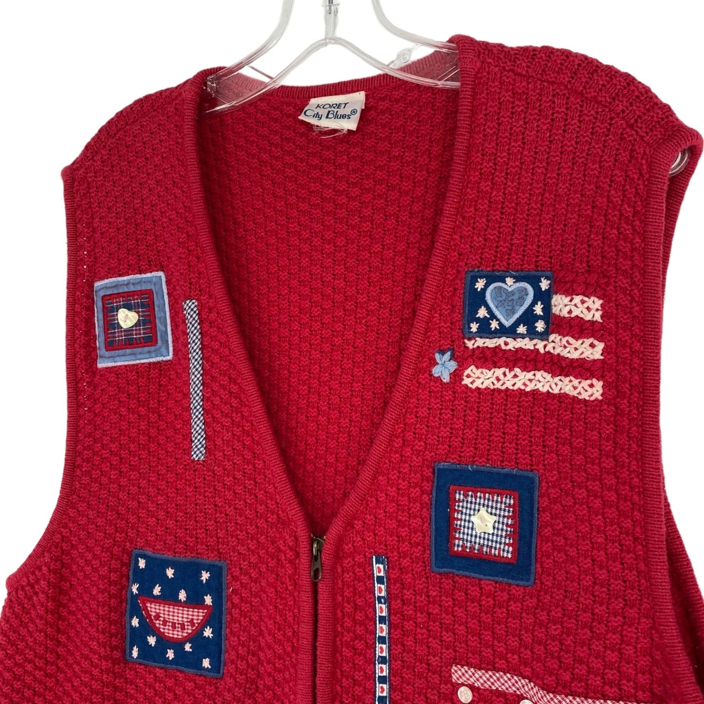 Vintage Koret City Blues Womens XL Sweater Vest Red White Blue Patriotic Zip