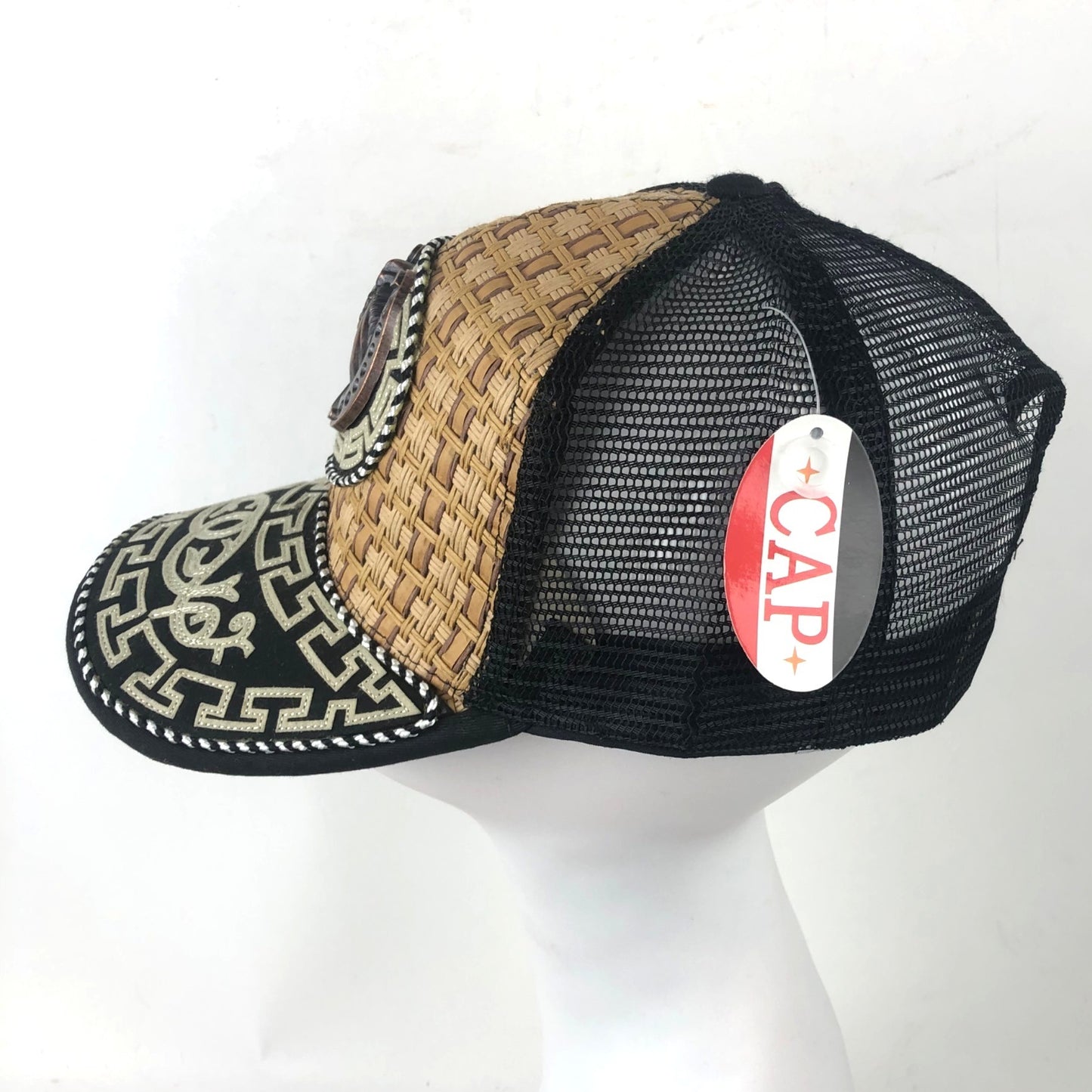 Western Cowboy Style Hat Snapback Trucker Embroidered Metal Horseshoe Rodeo