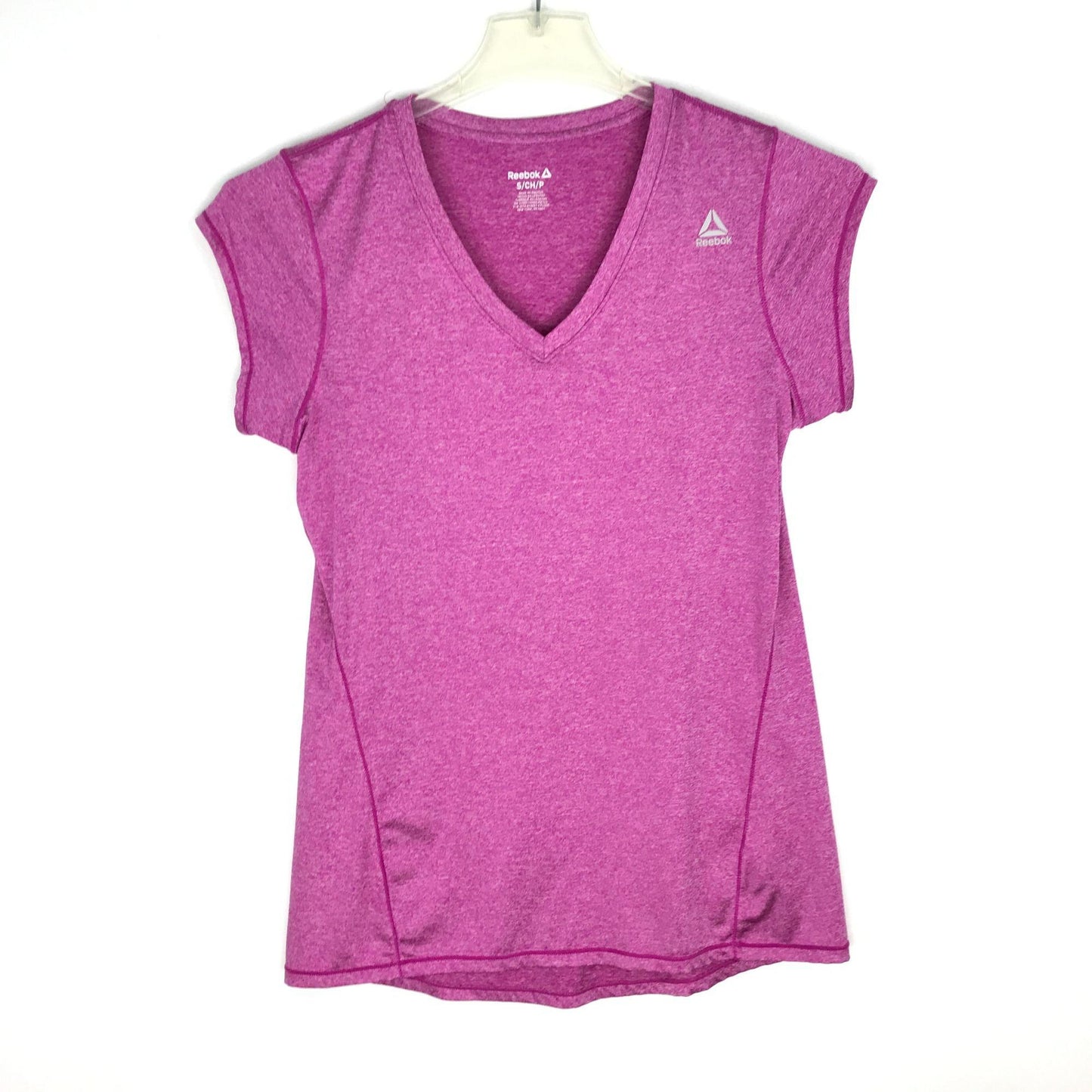 Reebok S Athletic Short Sleeve TShirt Short VNeck Heathered Pink Stretch Running