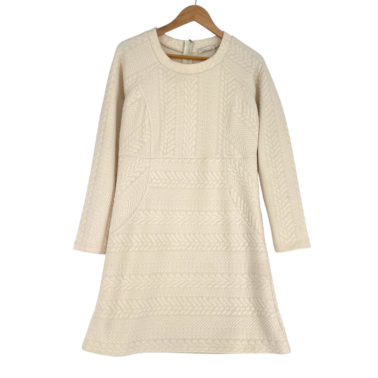 PrAna M Ivory Macee Dress Quilted Textured Jacquard Long Sleeve Knee Length