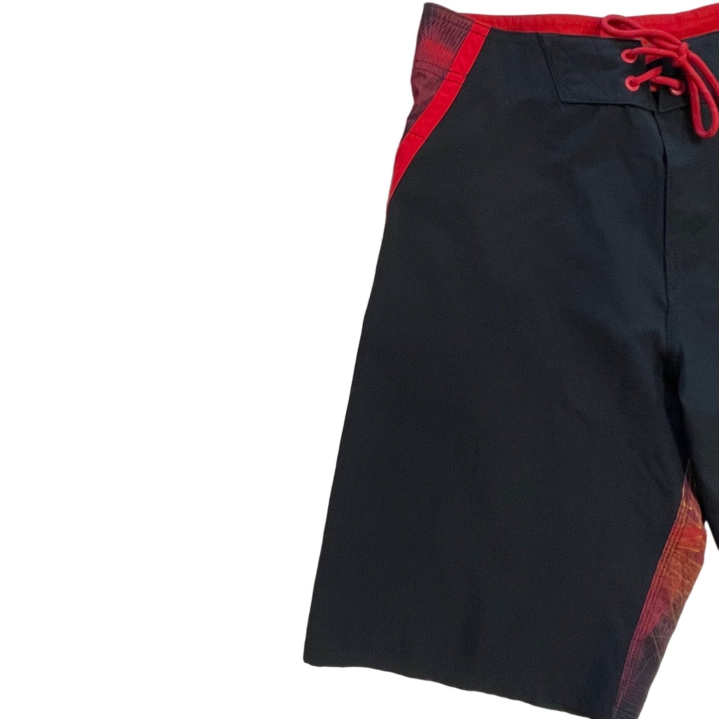 Oakley Mens 30 Swim Shorts Board Shorts Black Red Zip Pockets Drawstring