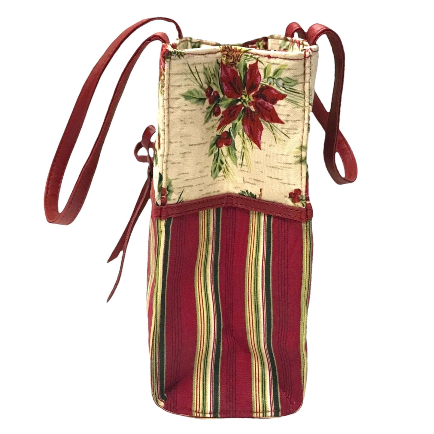 Longaberger Poinsettia Stripe Gift Bag Holiday Tote