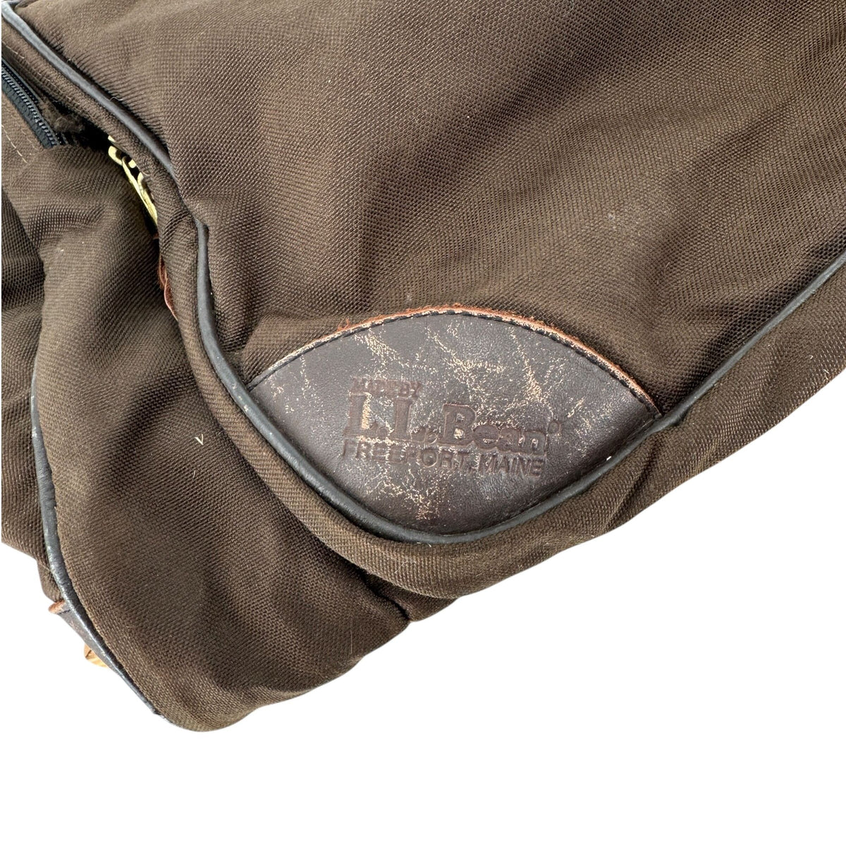 Vintage LL Bean Brown Canvas Weekend Duffel Bag Leather Accents Multiple Pockets