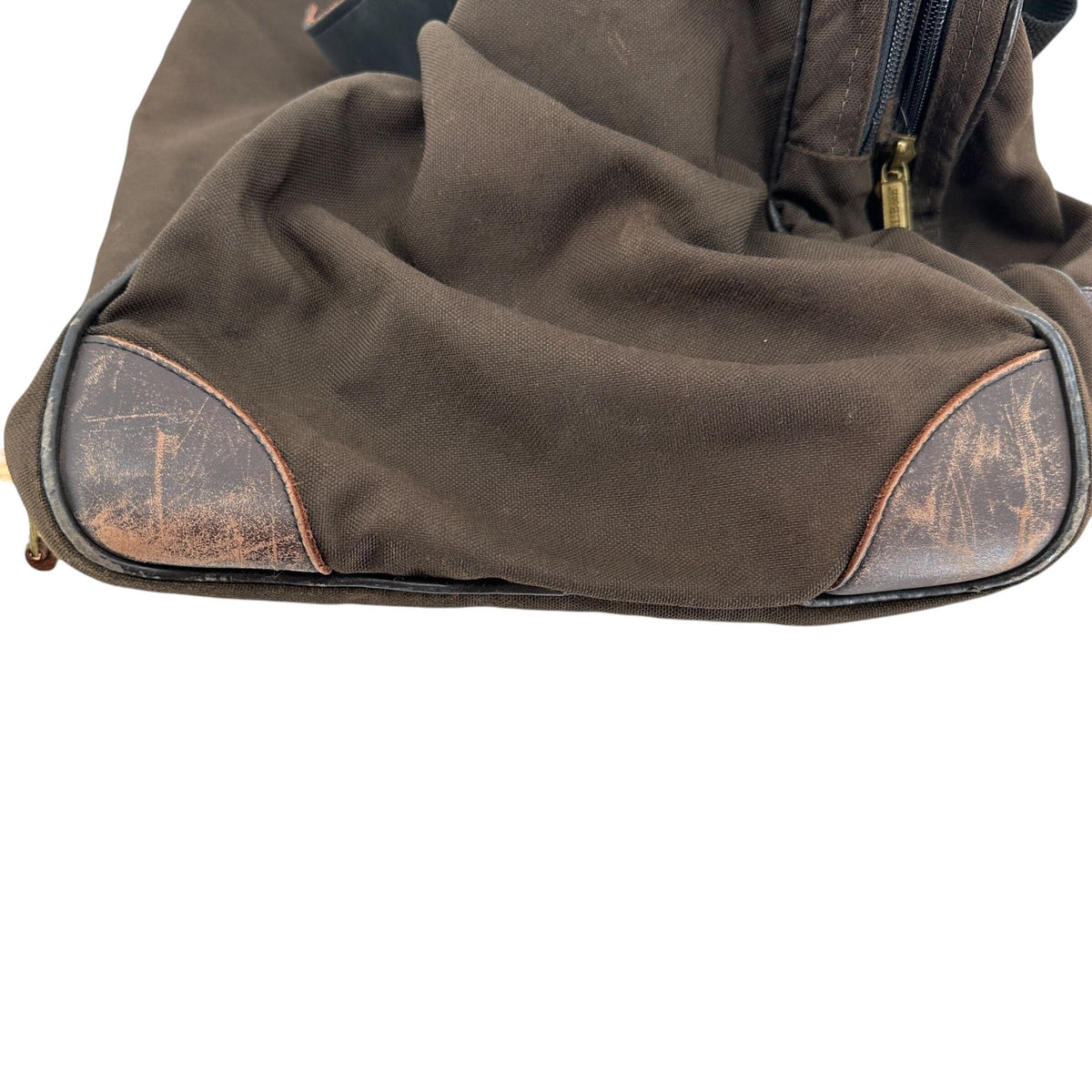 Vintage LL Bean Brown Canvas Weekend Duffel Bag Leather Accents Multiple Pockets