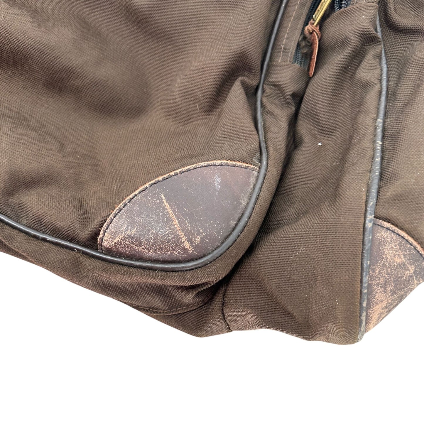 Vintage LL Bean Brown Canvas Weekend Duffel Bag Leather Accents Multiple Pockets