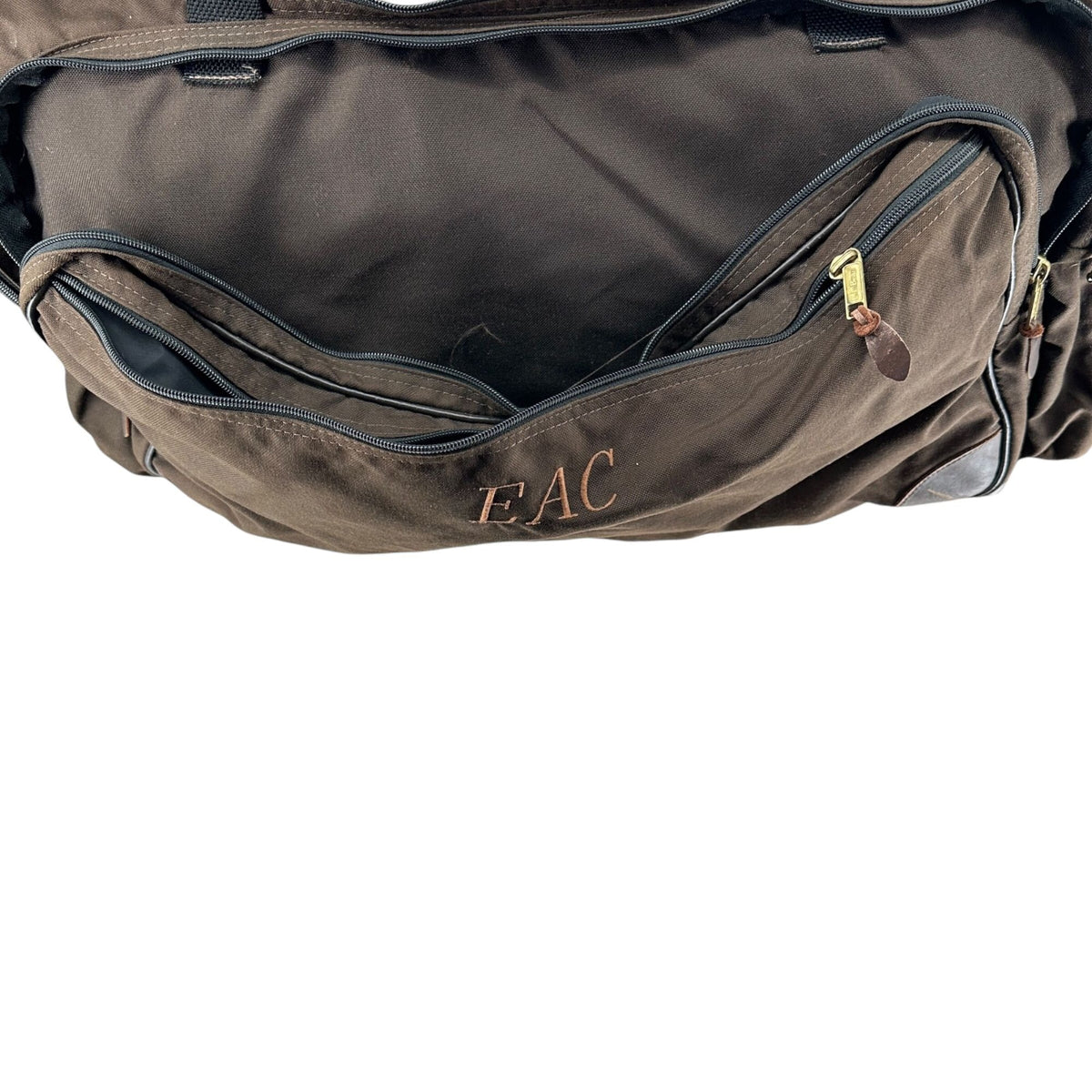 Vintage LL Bean Brown Canvas Weekend Duffel Bag Leather Accents Multiple Pockets