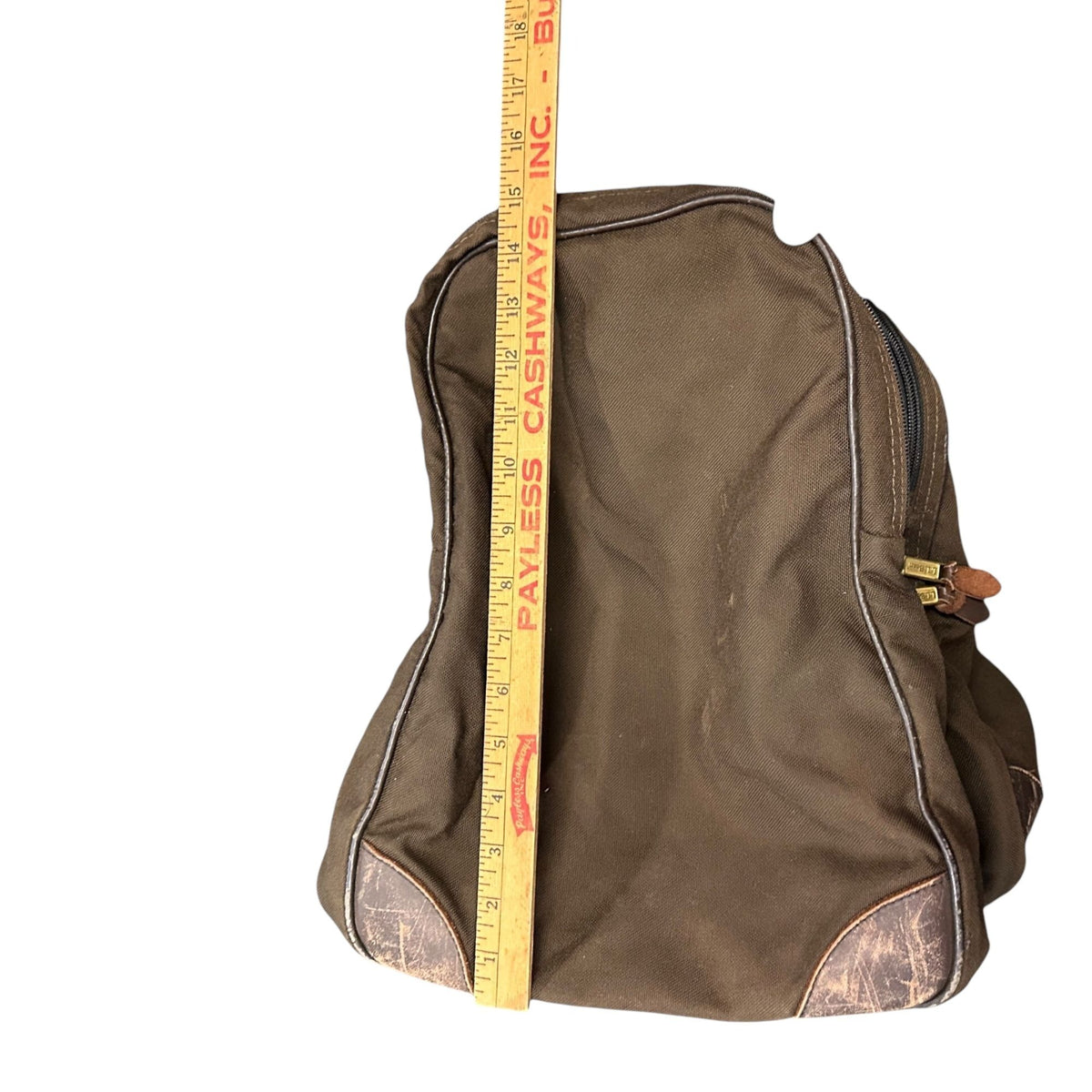 Vintage LL Bean Brown Canvas Weekend Duffel Bag Leather Accents Multiple Pockets