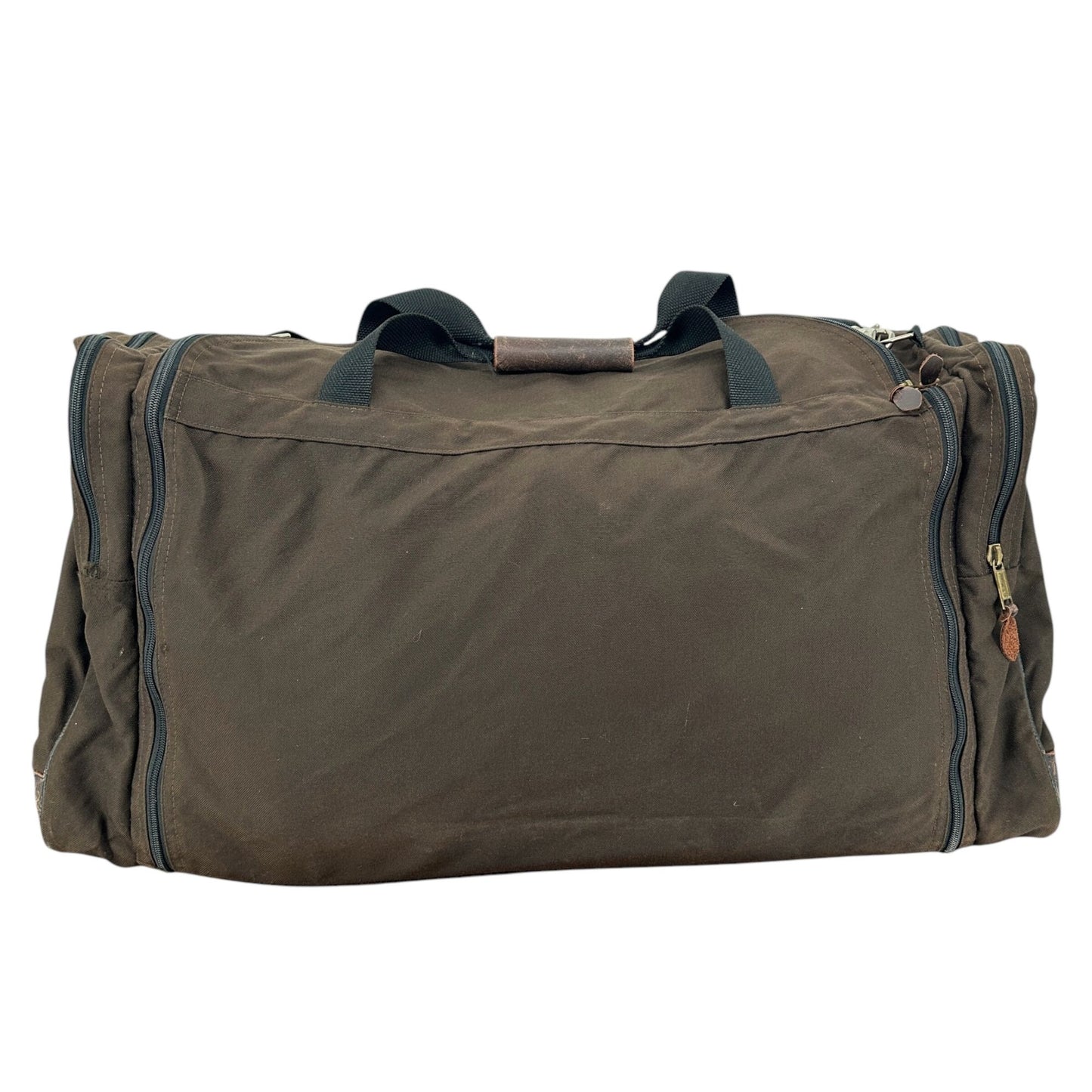 Vintage LL Bean Brown Canvas Weekend Duffel Bag Leather Accents Multiple Pockets