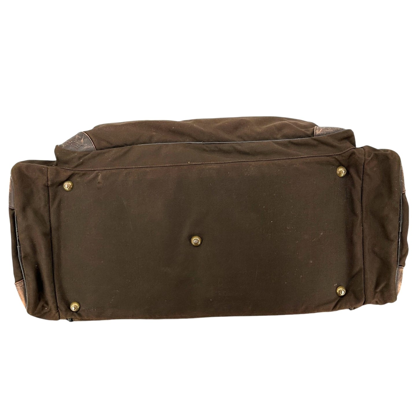 Vintage LL Bean Brown Canvas Weekend Duffel Bag Leather Accents Multiple Pockets