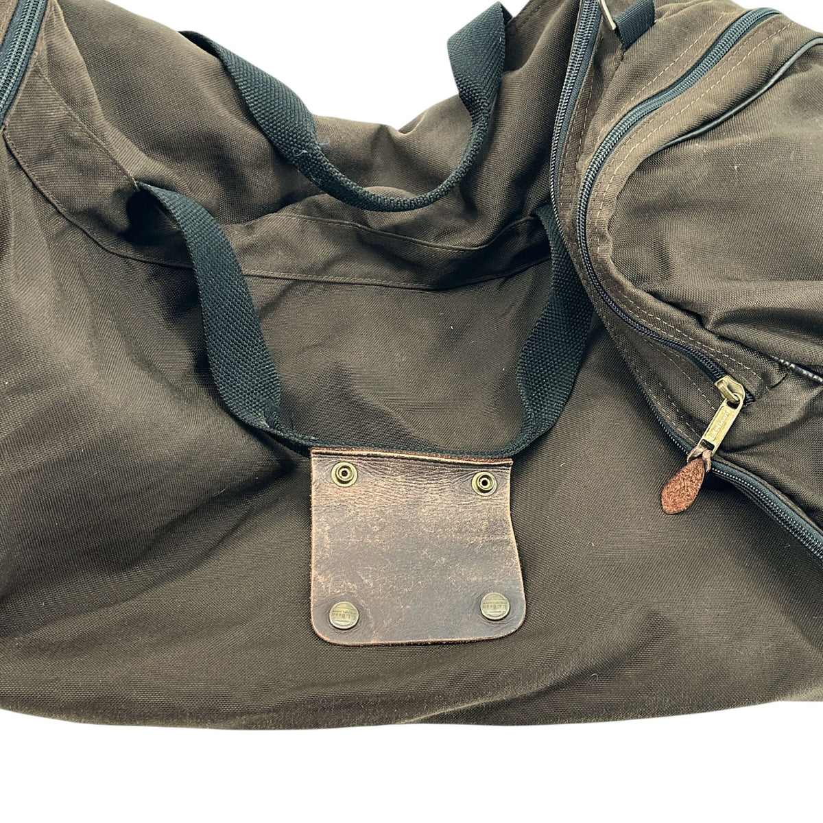 Vintage LL Bean Brown Canvas Weekend Duffel Bag Leather Accents Multiple Pockets