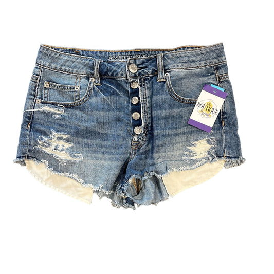 American Eagle 8 Hi-Rise Festival Jean Cut Off Shorts Distressed Medium Wash