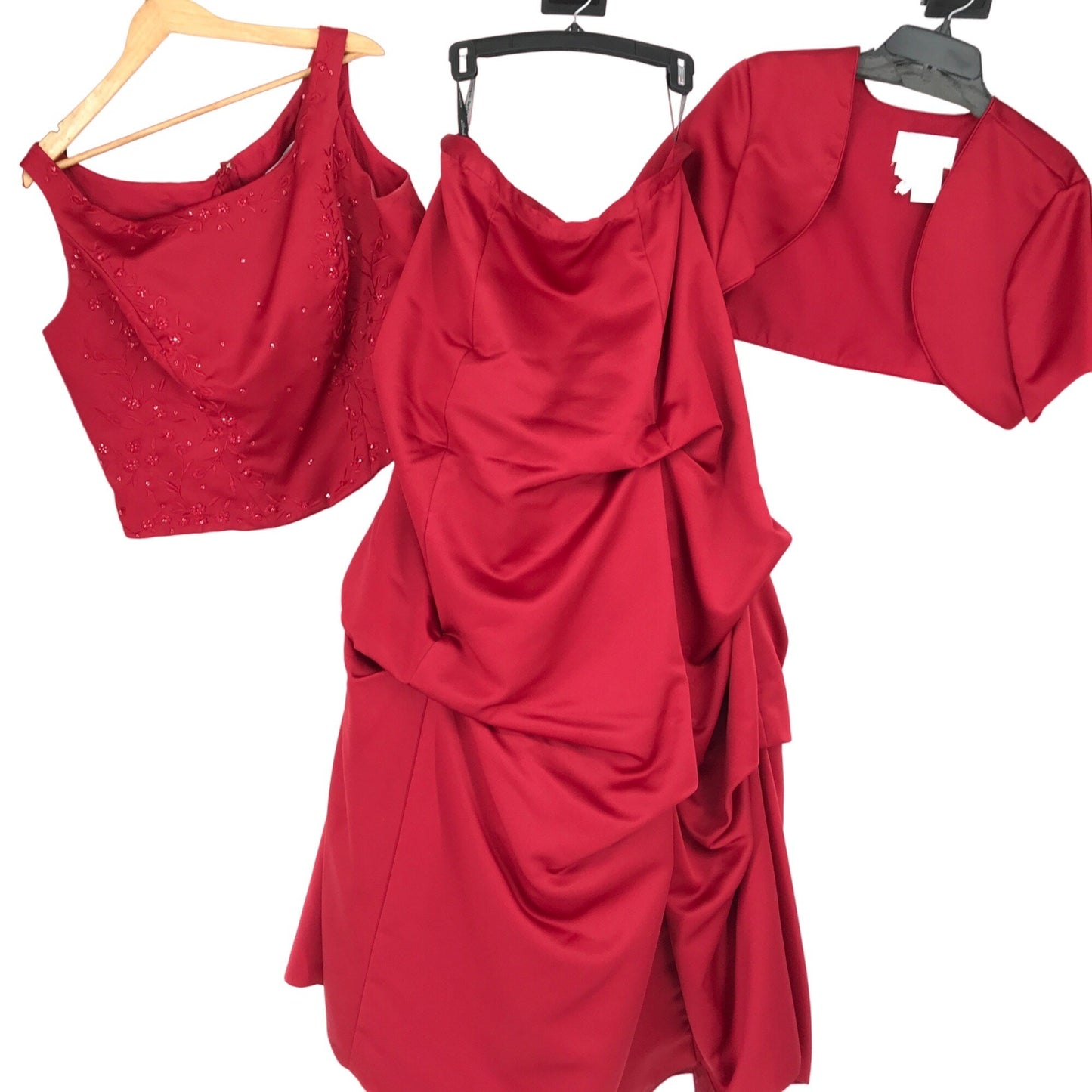 Alfred Angelo 3-Piece Bridesmaid Dress Red Bolero Jacket Full Length Womens 20