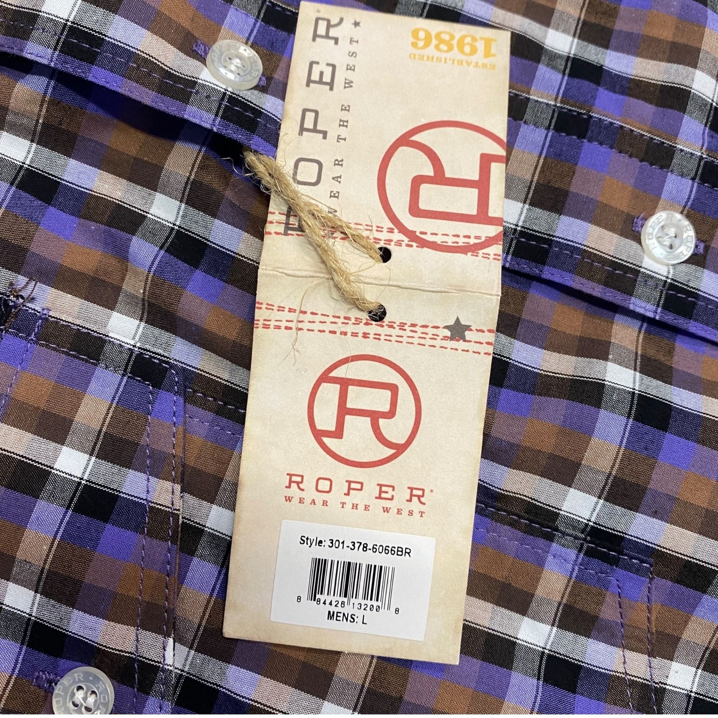 NWT Roper Mens L Purple Plaid Western Shirt Contrast Cuff Long Sleeve Western