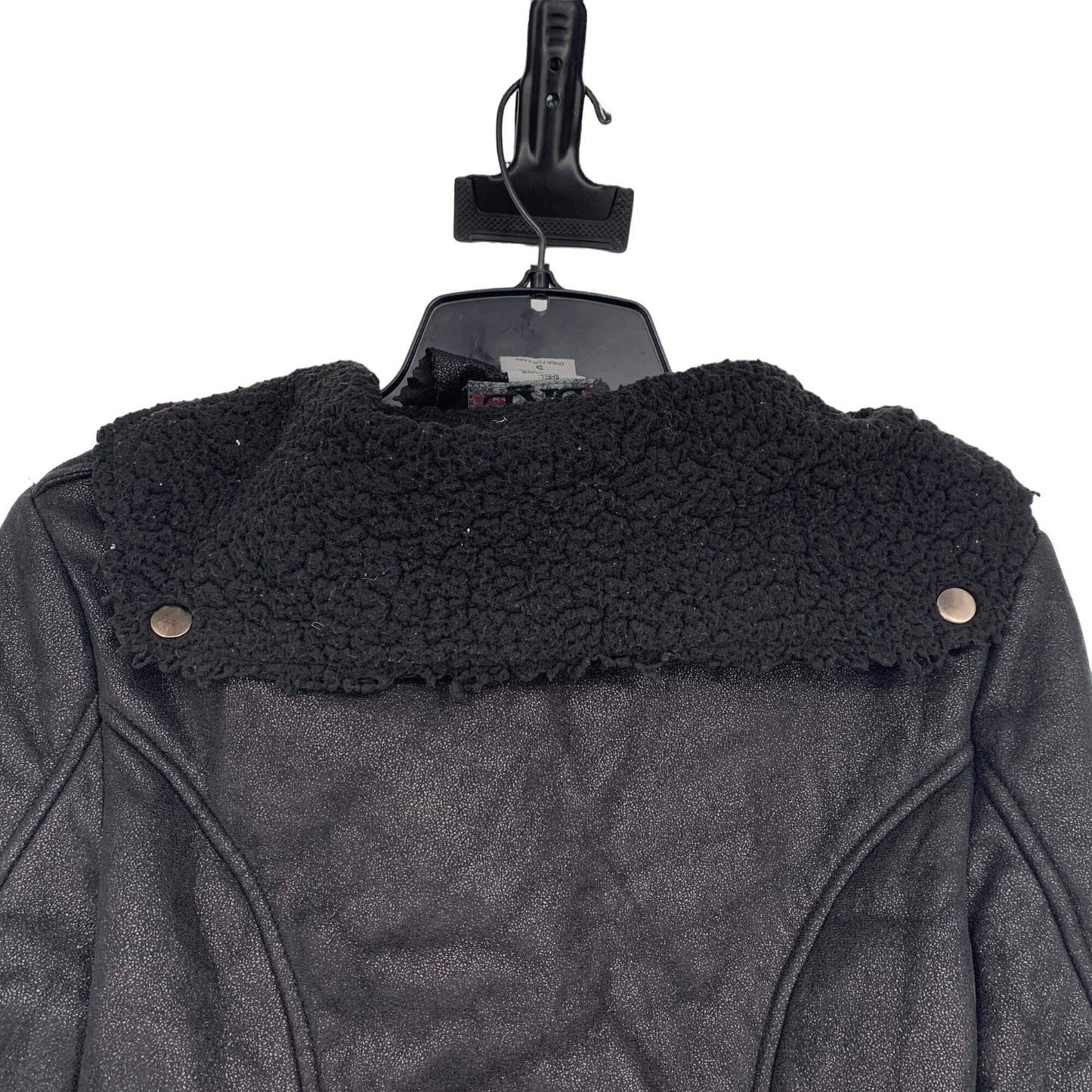 BKE Moto Jacket Womens S Black Belted Full Zip Sherpa Lined Zip Pockets Raw Hem