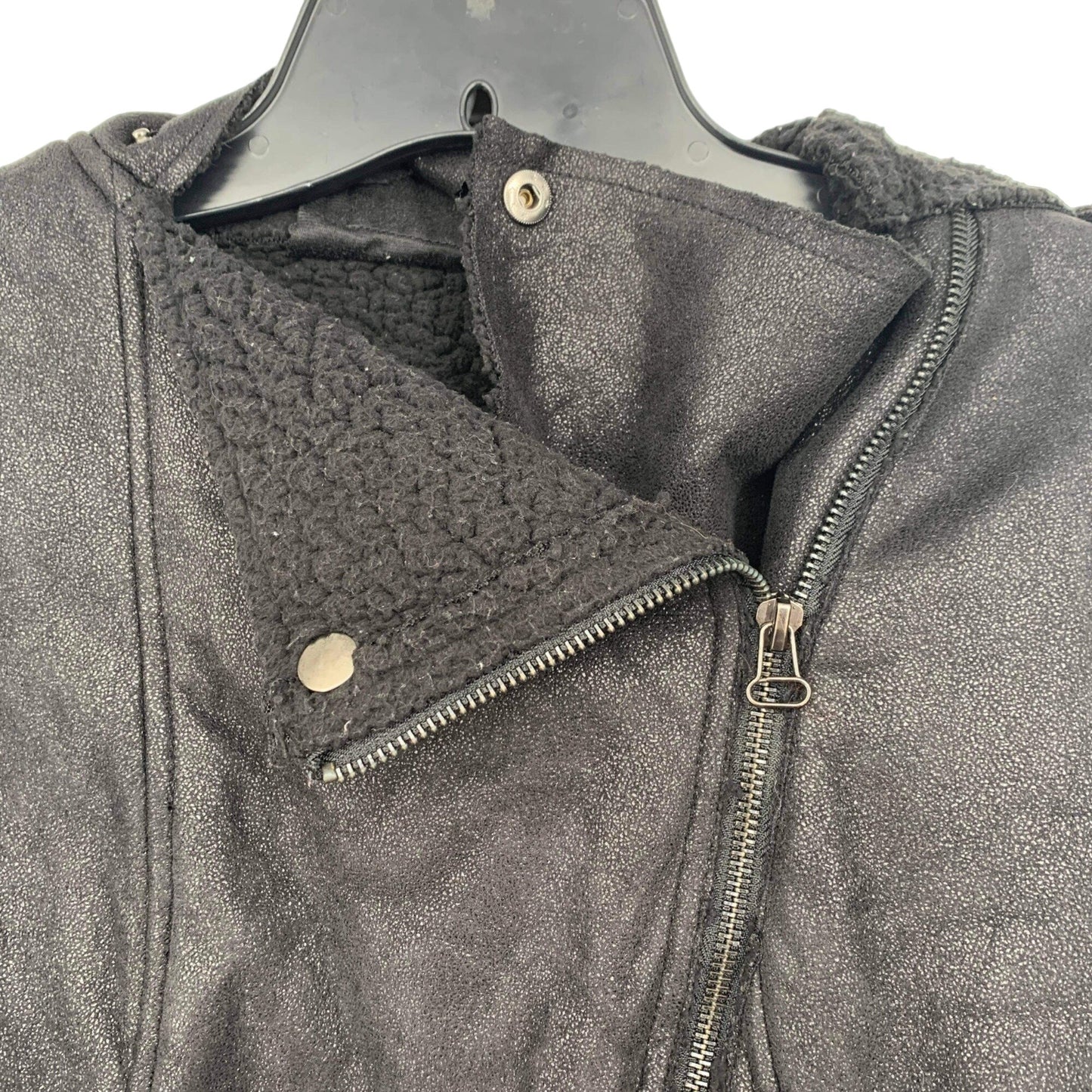 BKE Moto Jacket Womens S Black Belted Full Zip Sherpa Lined Zip Pockets Raw Hem