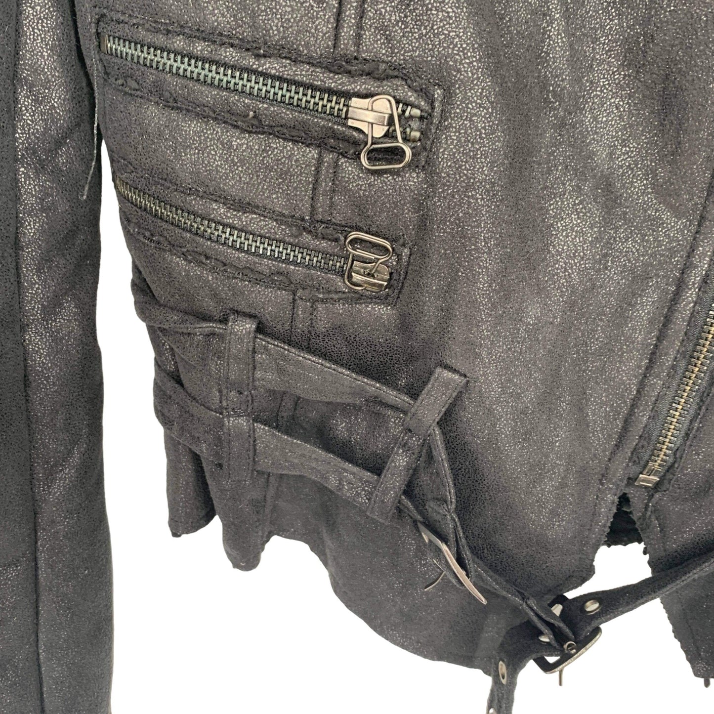 BKE Moto Jacket Womens S Black Belted Full Zip Sherpa Lined Zip Pockets Raw Hem