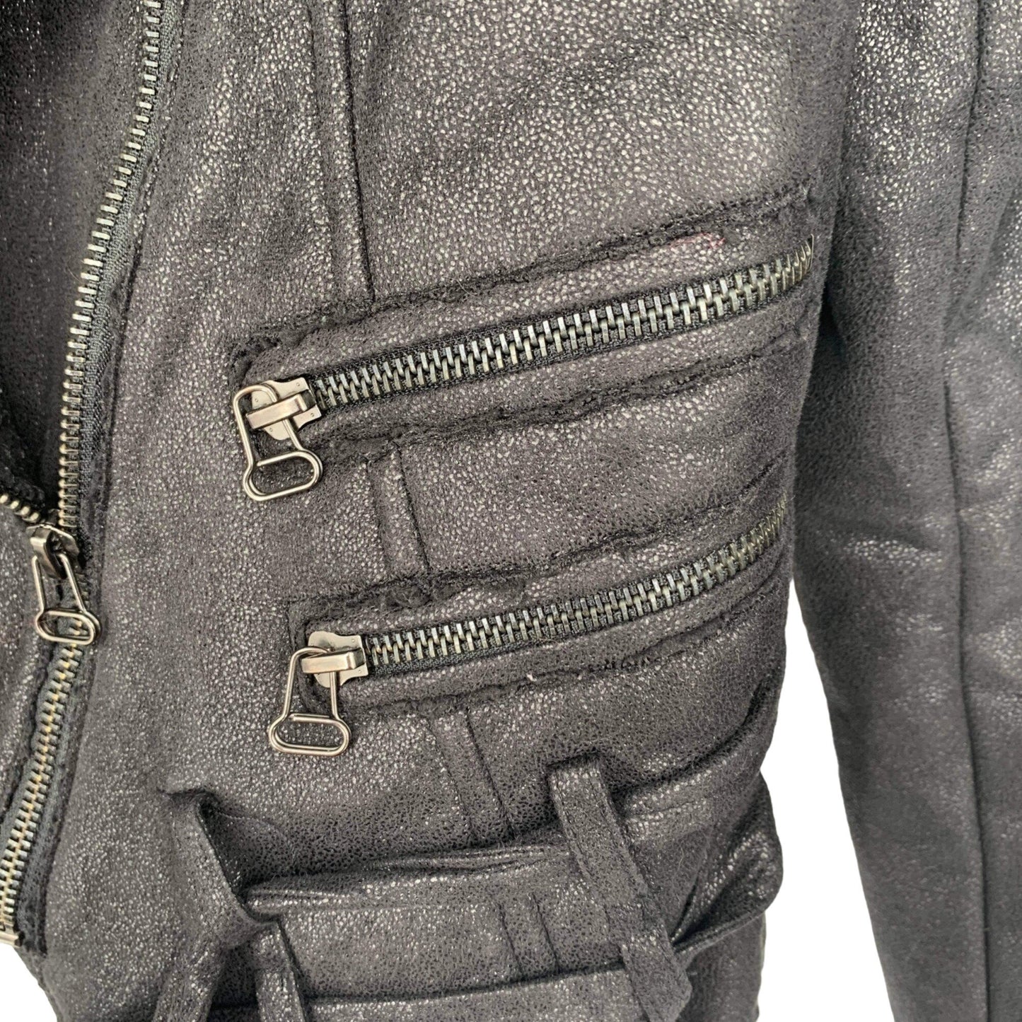 BKE Moto Jacket Womens S Black Belted Full Zip Sherpa Lined Zip Pockets Raw Hem