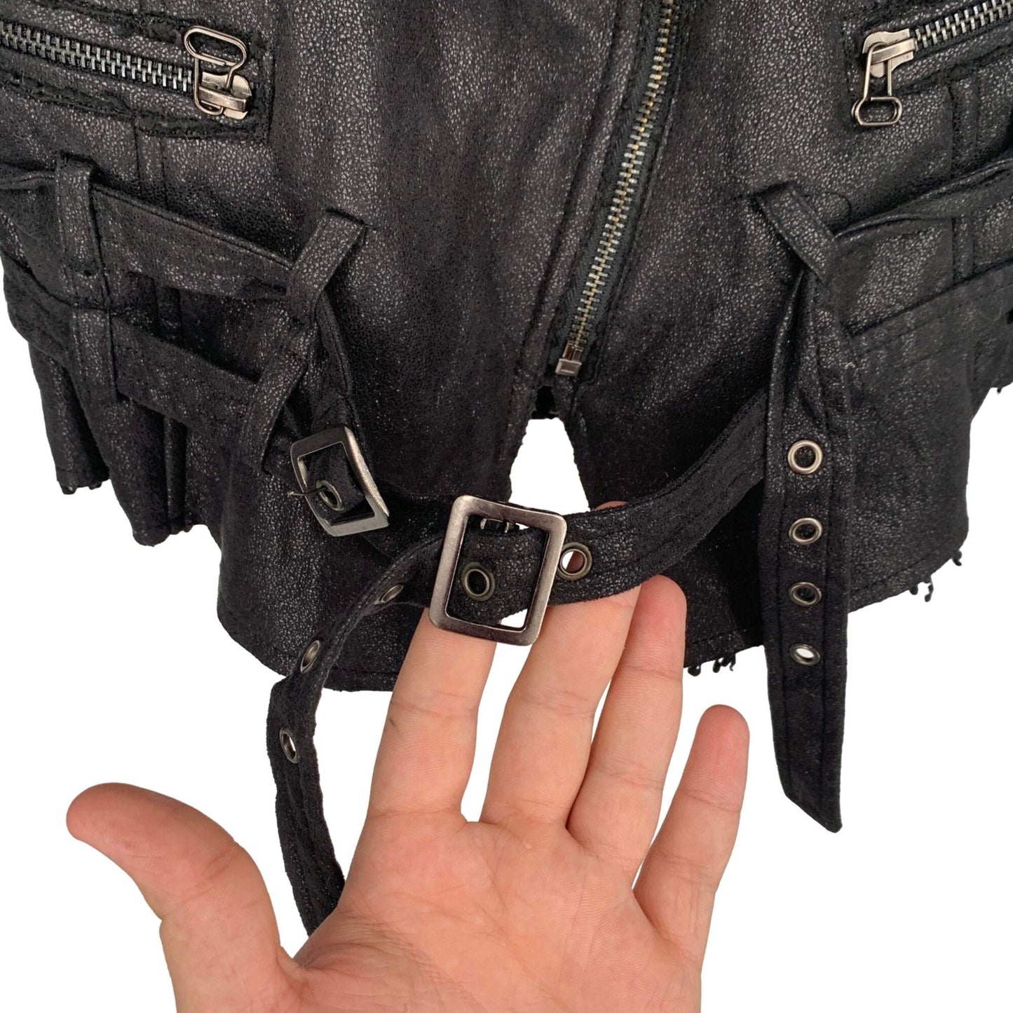 BKE Moto Jacket Womens S Black Belted Full Zip Sherpa Lined Zip Pockets Raw Hem