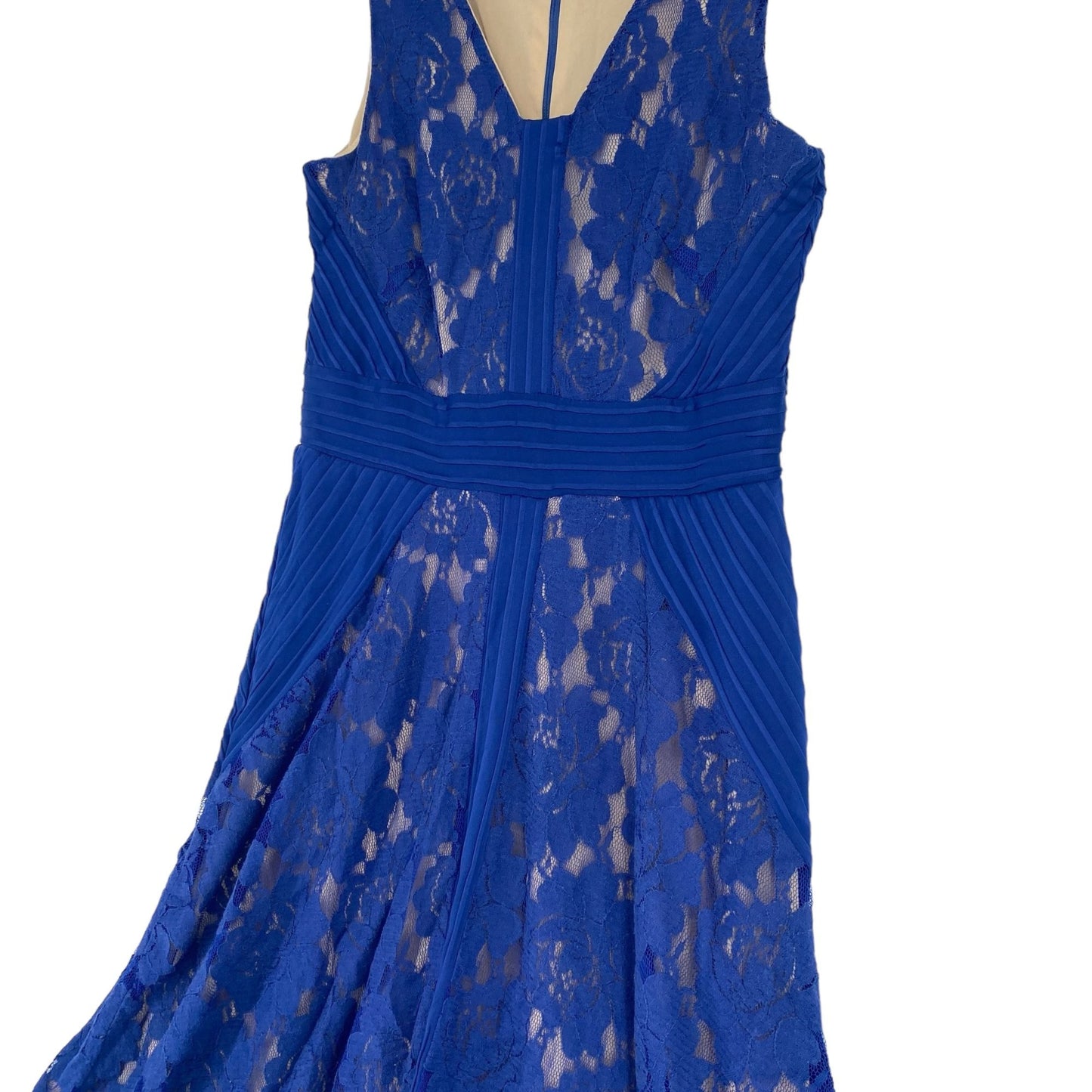 Danny Nicole Womens 4 Royal Blue Sheath Dress Lace Fit Flare VNeck Sleeveless