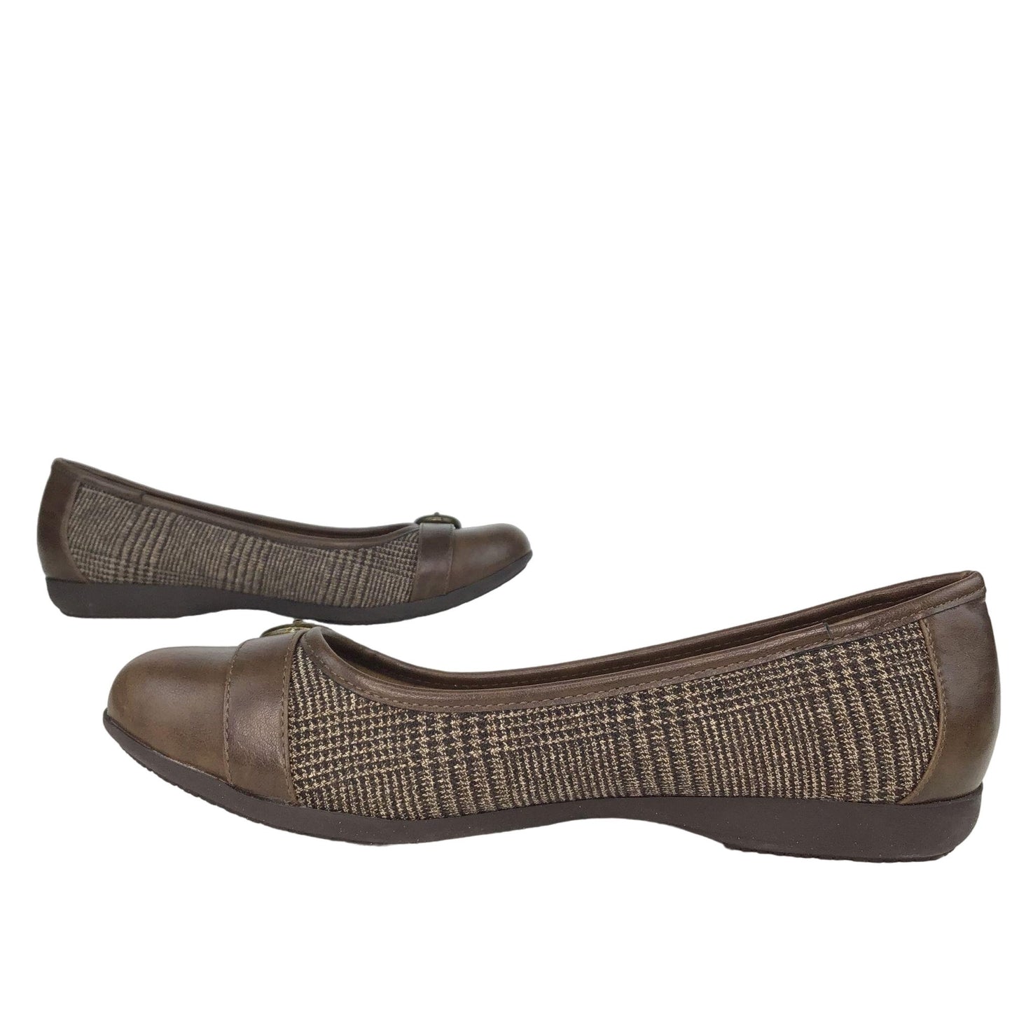 NWOB Croft Barrow Ortholite Womens 8.5 Brown Plaid Flats Shoes Slip On Buckle