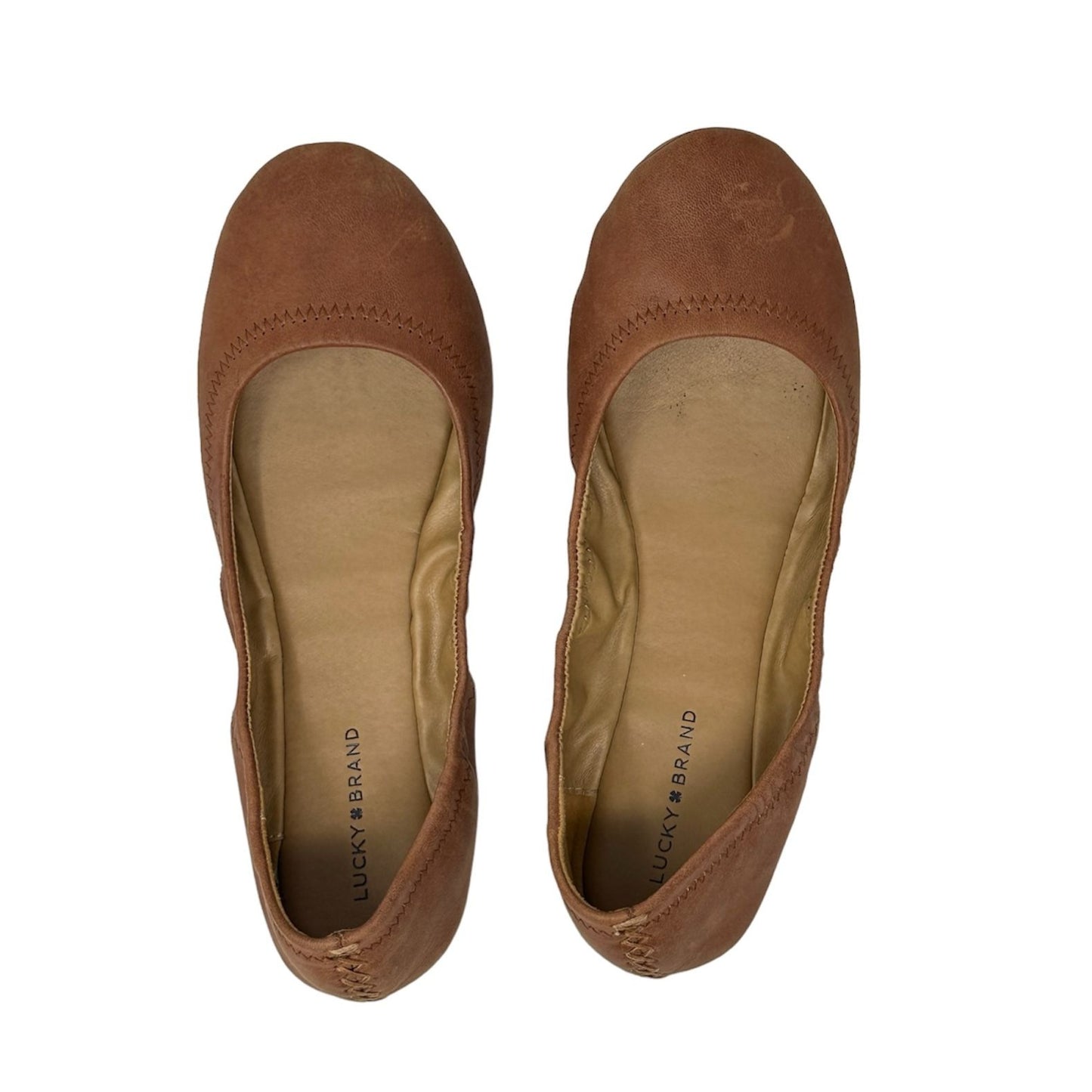 Lucky Brand Womens 8 Brown Genuine Leather Elainy Ballet Flats Slip On Soft Shoe