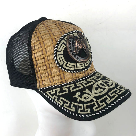 Western Cowboy Style Hat Snapback Trucker Embroidered Metal Horseshoe Rodeo