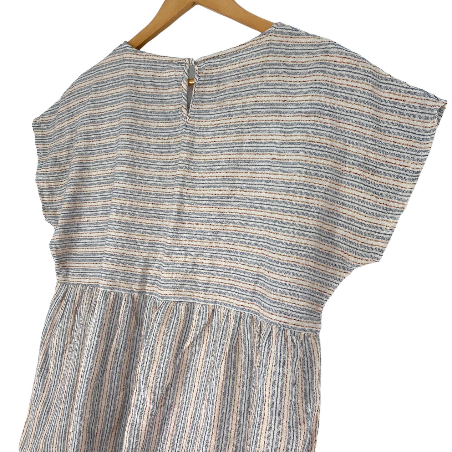 Andree By Unit L Linen Cotton Babydoll Top Summer Monica Stripe Blue Rust