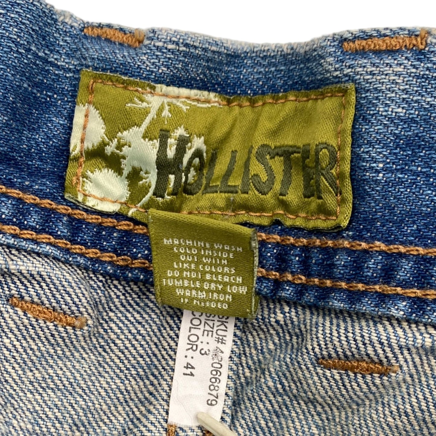 Vintage Hollister 3 Blue Jean Mini Skirt Distressed Flap Pockets Y2K Raw Hem