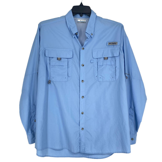 Columbia PFG Omni-Shade Mens L Blue Fishing Shirt Long Sleeve Button Up Vented