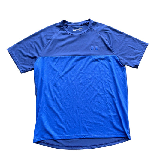 Under Armour Mens L Blue Two Tone Dri Fit Short Sleeve Athletic TShirt Crew Neck