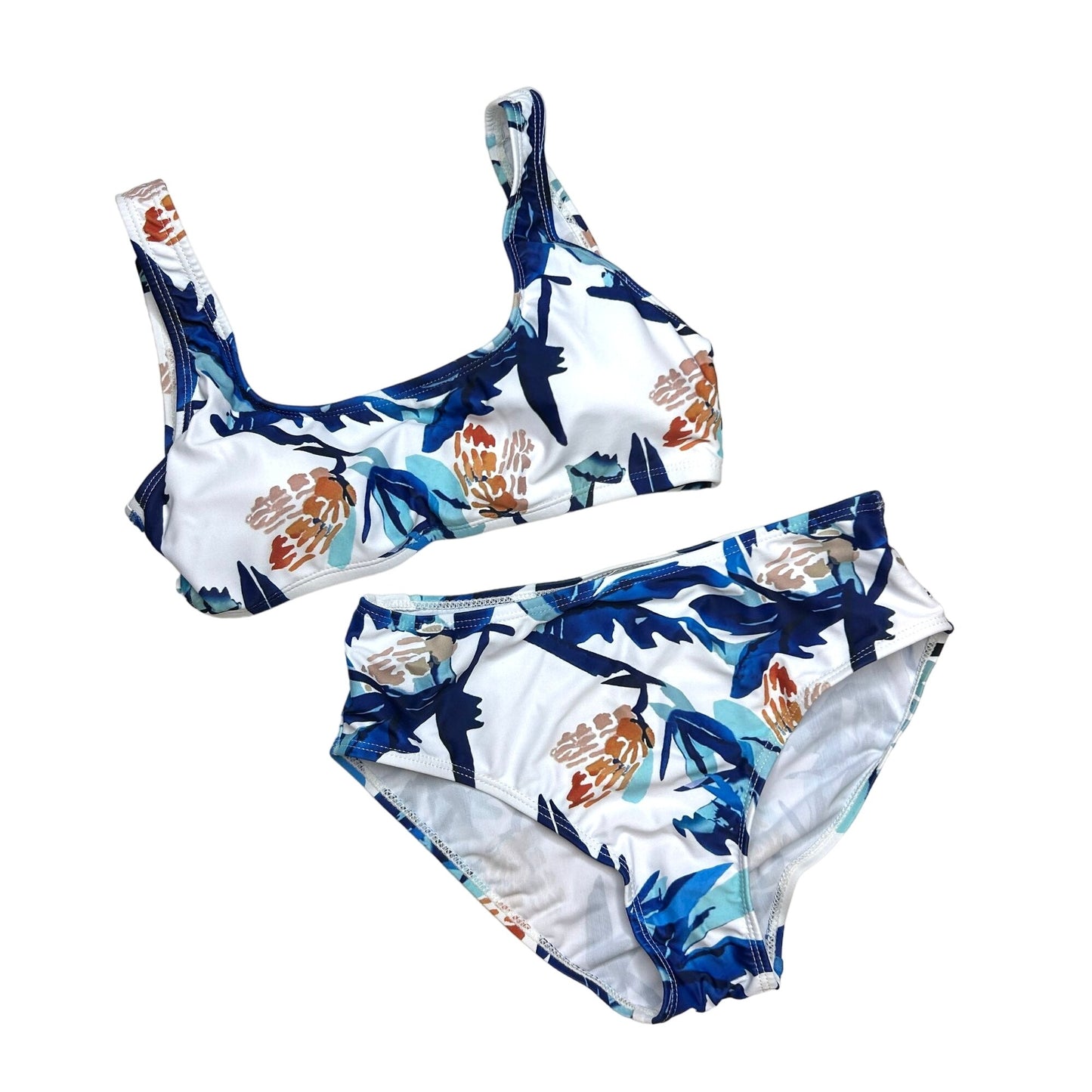 NEW SHEIN XS Tropical Leaf Print Bikini Set Bralette Top High Waist Bottom