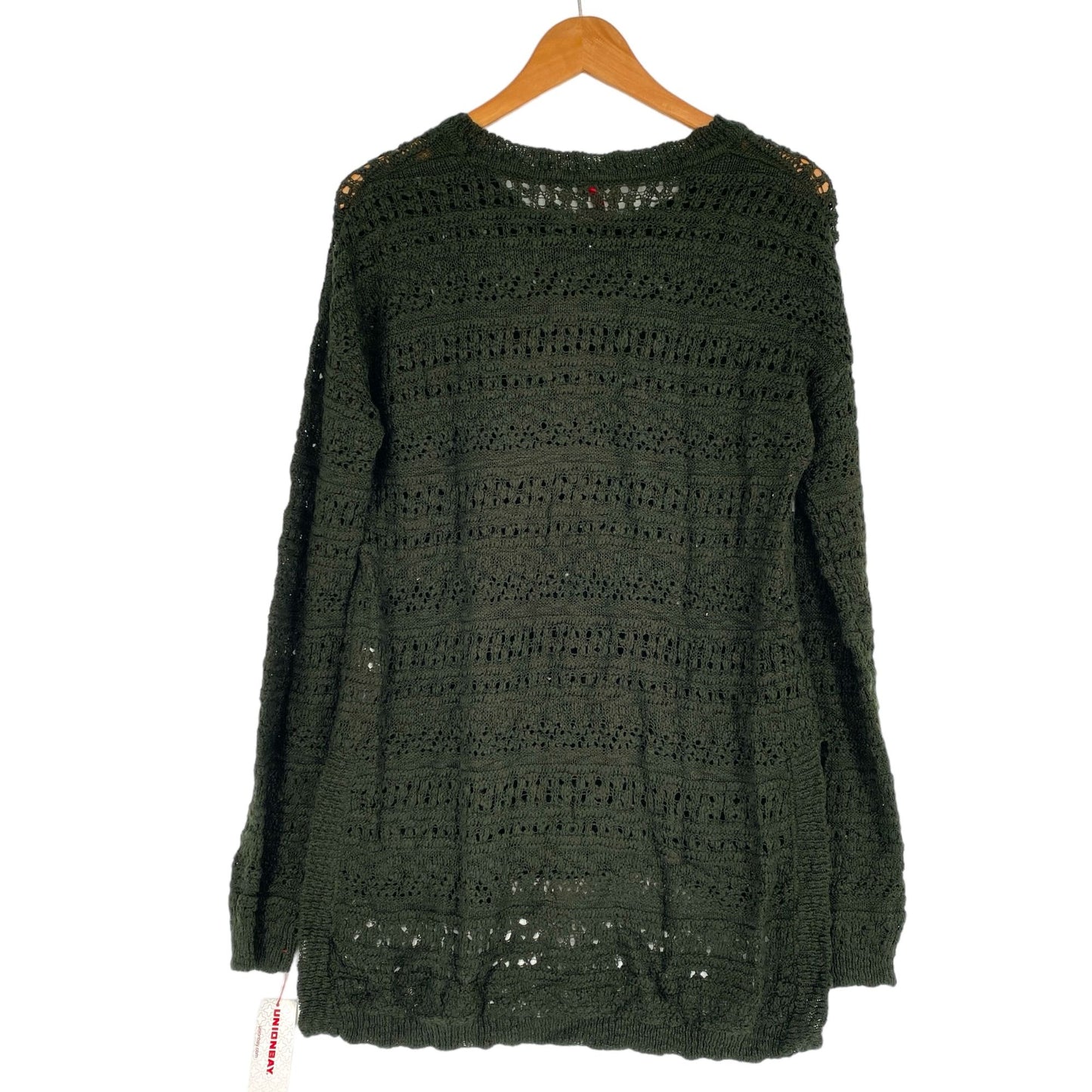 NWT Union Bay Womens M Green Tunic Sweater Open Knit Pullover Split Hem Casual