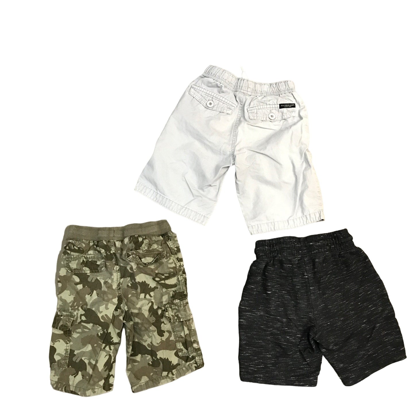 Elastic Drawstring Waist Shorts Lot Boys S 6/7 Dinosaur Camo Lt Gray Charcoal