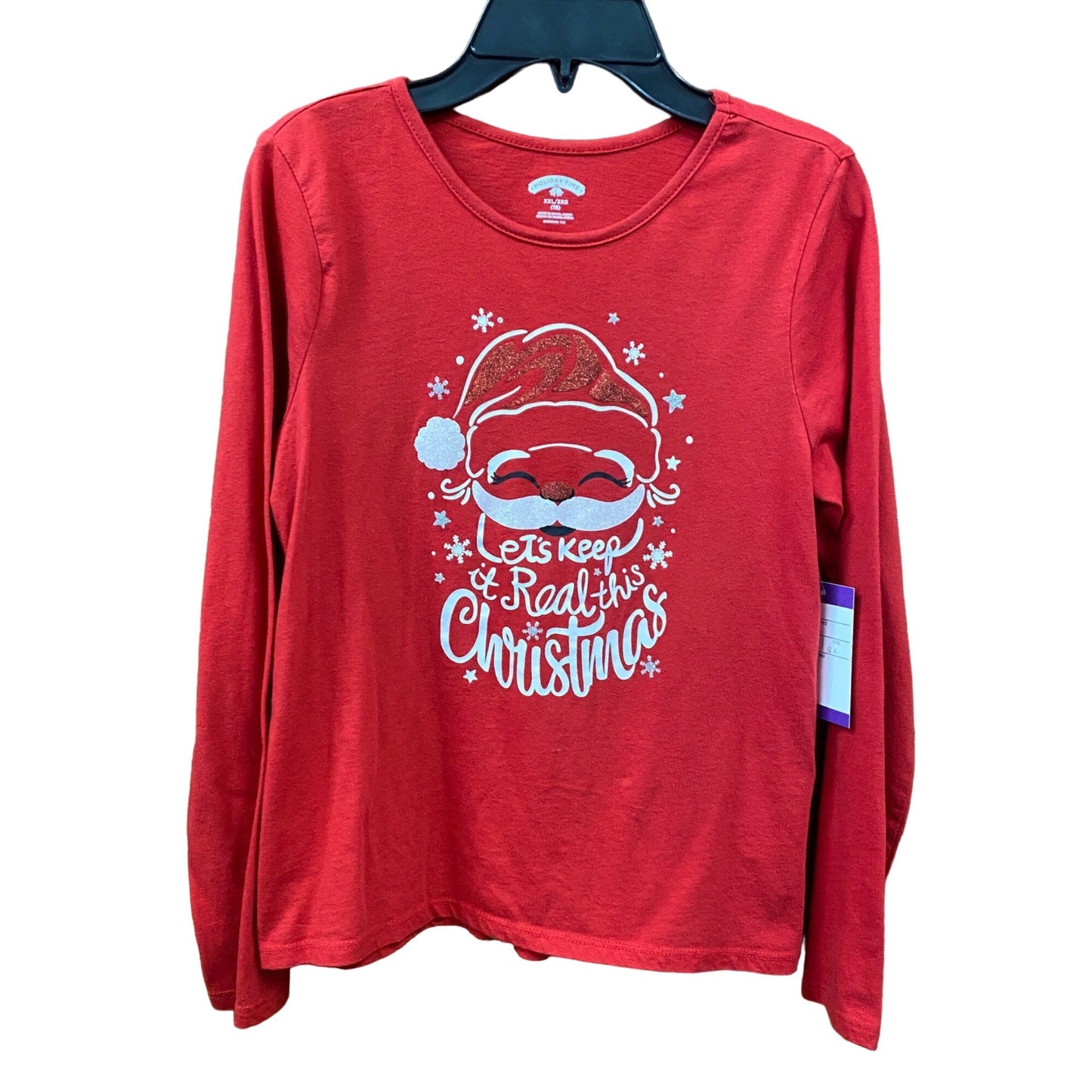 Holiday Time XXL "Lets Keep It Real This Christmas" Santa Long Sleeve TShirt Red