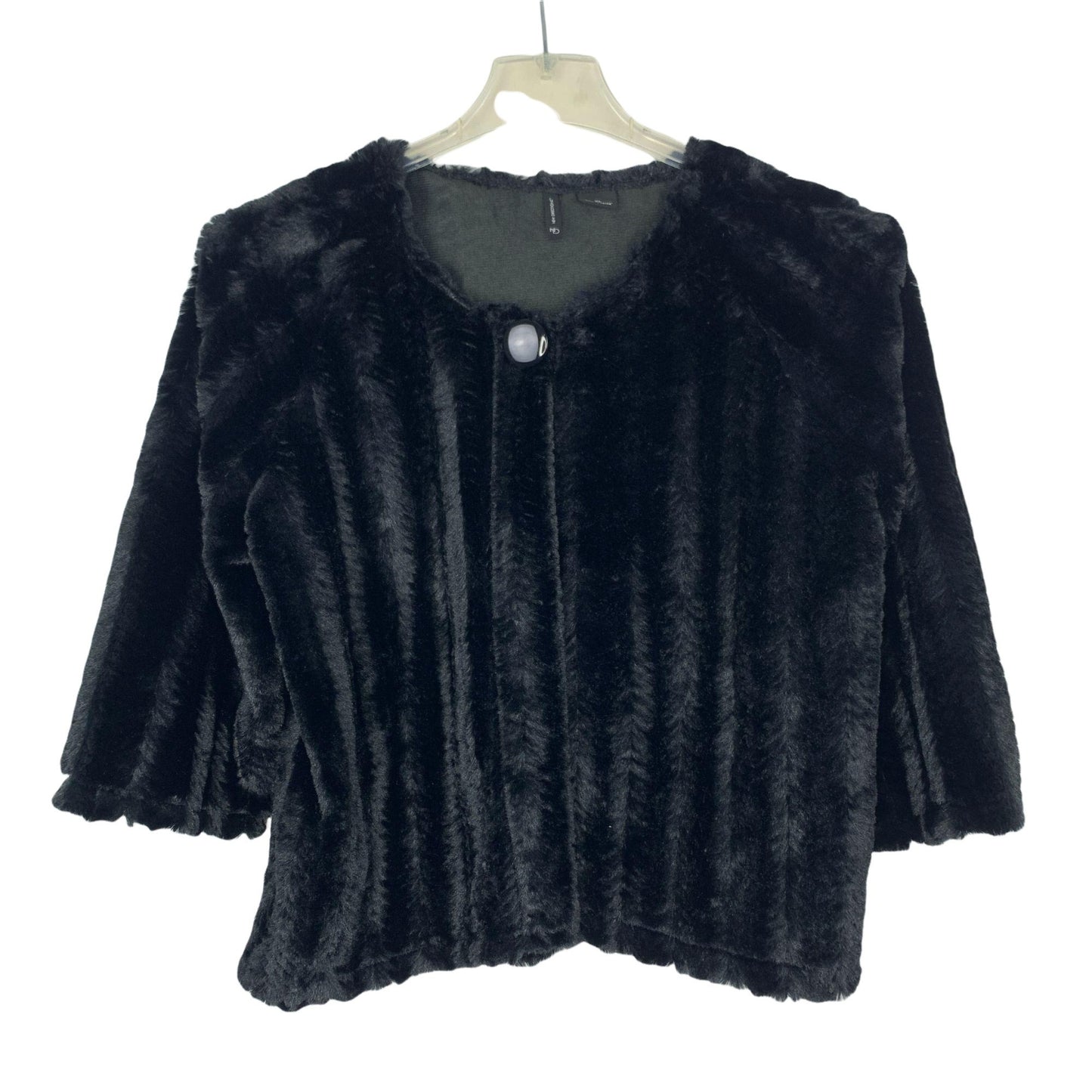 NWT New Direction Womens XL Black Faux Fur Jacket 3/4 Sleeve One Button Closure