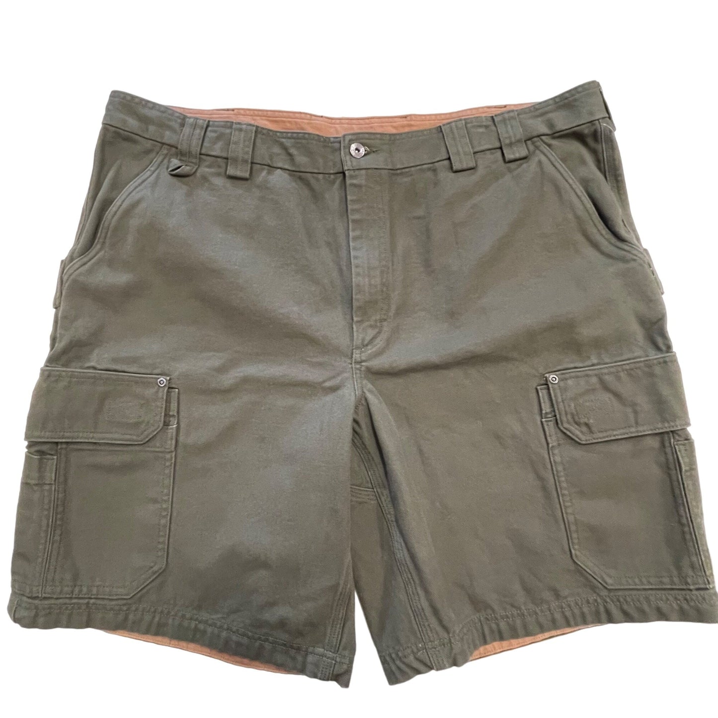 Duluth Trading Mens 46 Green Thick Canvas Cargo Shorts Utility Pockets Belted